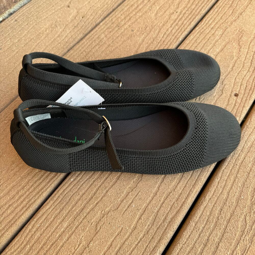 NWT Burudani Black Knit Removable Insole Round Toe Ankle Strap Ballet Flats 9 - Picture 4 of 12